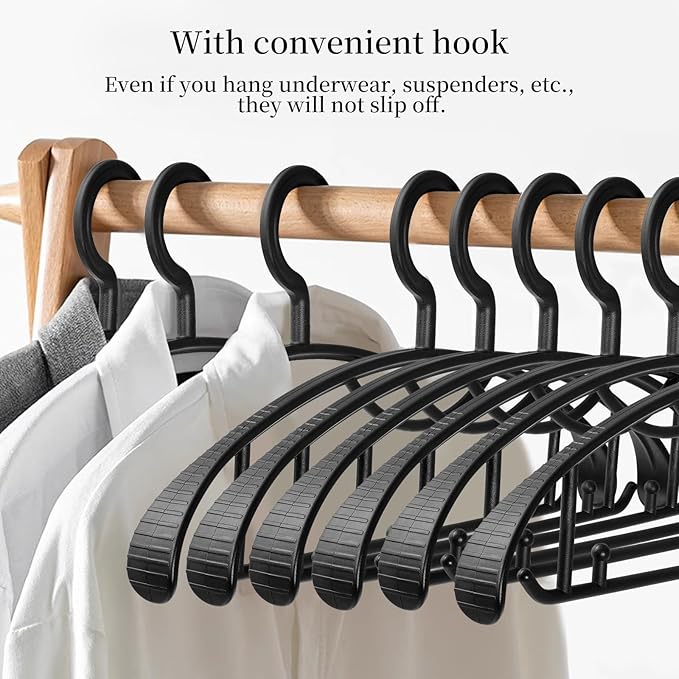 Plastic Clothes Hanger, Extra Thick Plastic Wide Shoulder Adult Slip Resistant Standard Clothing Hanger Ideal for Everyday Use Black 10 Pack 1.1inch Width