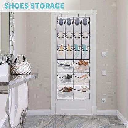 2 Packs Over the Door Shoe Organizer, 36 Large Mesh Pockets Hanging Shoe Boots Rack Holder, Closet Hanging Organizers for Storage Sneakers High Heeled Shoes Slippers (White)