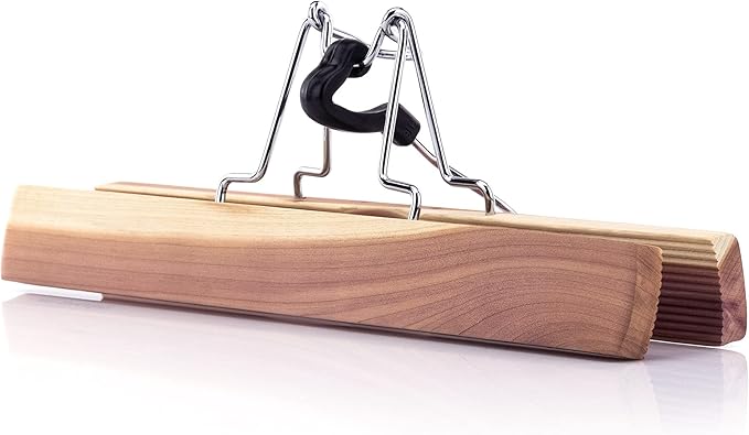 HANGERWORLD Pack of 10 Skirt and Pants Hangers with Clamp Clips, 10.6inch American Cedar Wood Hanger