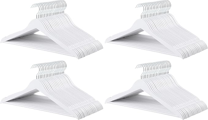 Amazon Basics Durable Wooden Clothes Hangers,White,(Pack of 80)