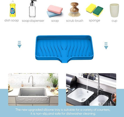 Kitchen Soap Tray, Self Draining Soap Holder Silicone Dish Sponge Holder, Bathroom Sink Organizer Sink Caddy for Sponge, Soap Dispenser, Palm Brush, Dish Scrubber