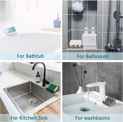 Soap Dish Holder for Shower with Suction Cup, Silicone Soap Holder & Saver Self-Draining Bar Soap Dish Keeps Soap Dry for Bathroom, Kitchen, Bathtub, Extends Soap Life (White+Grey)-2Pack