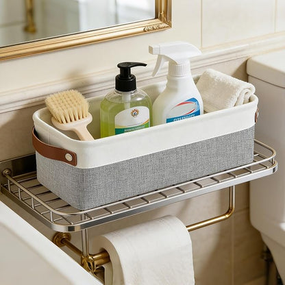 Bagnizer Small Fabric Storage Baskets, 15x6x5 inch Narrow Storage Bins 4-Pack Long Storage Basket for Organizing with Handles, Decorative Basket for Closets, Shelves, Toilet Paper, Grey