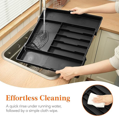 Lifewit Silverware Drawer Organizer, Expandable Utensil Tray for Kitchen, BPA Free Flatware and Cutlery Holder, Adjustable Plastic Storage for Spoons Forks Knives, 5-8 Slots, Black