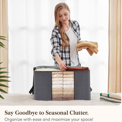 Lifewit 24 Pack 90L Clothes Storage Bins with Lids, Foldable Blanket Storage Bags with Zippers, Clear Window and Reinforced Handles, Closet and Organization for Clothing, Sweater, Comforter, Bedding
