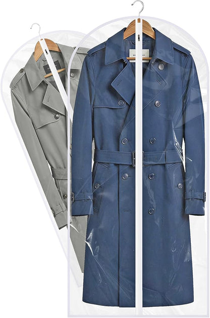All Clear Garment Bags for Travel - 48” PEVA Waterproof Suit Cover with Zipper for Hanging Clothes, long dress - Durable Dresser for Closet Storage, Dustproof & Moisture Resistant - 48”/2 Pack