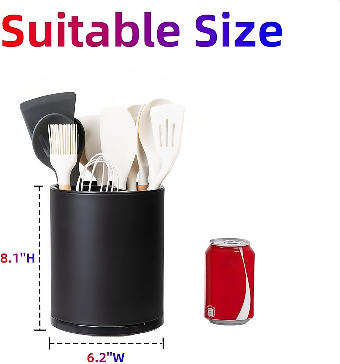 LIBODOUR Utensil Holder,Large 360°Rotating Kitchen Utensil Holder For Counter,Cooking Silverware Organizer Stainless Steel Caddy Flatware Spoon Spatula Tool Cutlery Container