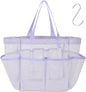 F-color Mesh Shower Caddy Portable, Upgrade Deeper 7 Pockets Shower Bag Basket Tote for College Dorm Room Toiletry Bathroom Essentials Gym Camp Quick Dry 2 handles with S Hook, Purple