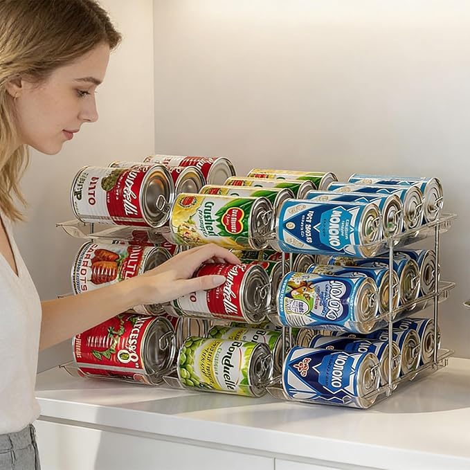 Space Efficient Can Management Rack with Rolling Mechanism Keep Cans Neat and Tidying Can Dispenser