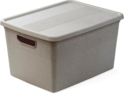 BINO | Plastic Storage Bins with Lids, 22 Liter - 3 Pack, Natural Grey | THE BRAIDED COLLECTION | Plastic Bins for Organization Woven Storage Baskets for Organizing Pantry Shelf Organizer Basket Bin