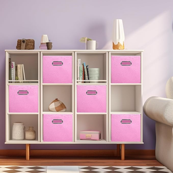 ShellKingdom Storage Bins, Foldable Fabric Storage Cubes And Cloth Storage Organizer Drawer with Metal Handle For Closet And Toys Storage, 11 X 10.5 X 10.5 INCH, 2 Pack (Pink)