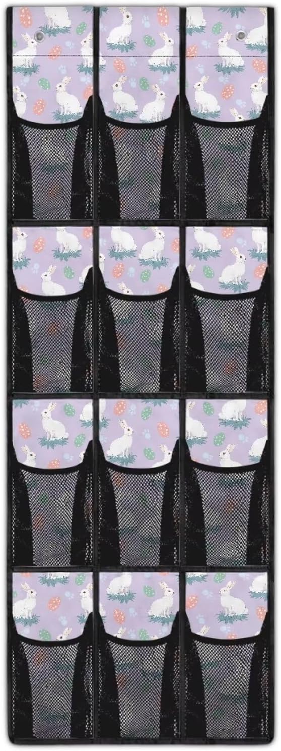 Easter Bunny Egg Over the Door Shoe Organizer 12 Large Mesh Pockets Sturdy Oxford Fabric Shoe Rack for Front Door Entrance Hanging Shoe Rack