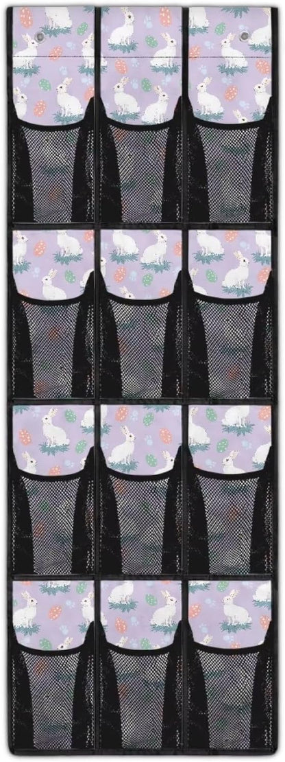 Easter Bunny Egg Over the Door Shoe Organizer 12 Large Mesh Pockets Sturdy Oxford Fabric Shoe Rack for Front Door Entrance Hanging Shoe Rack
