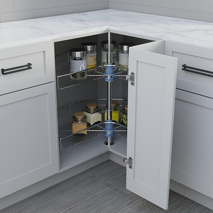 Dowell Base Cabinet Kidney Shape Dia.24 270° Lazy Susan, 2 Shelves, Kitchen Base Corner Cabinet Organizer (Chrome 4001 270 24)
