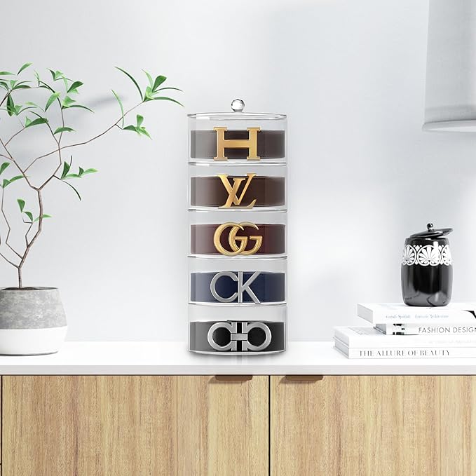 Acrylic 5-Layer Organizer & Display Case for Belts, Jewelry, Kitchen, and Closet Accessories - Transparent Storage for Watches, Rings, and Cosmetics