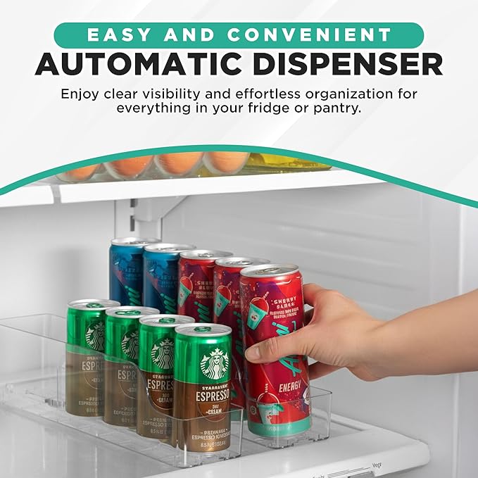 Oizeir Automatic Soda Can Organizer - 2-Pack - Soda Can Dispenser For Refrigerator - Automatic Drink Holder For Fridge - Organizing Rack for Kitchen or Pantry - Beverage Dispenser & Holder (Small)