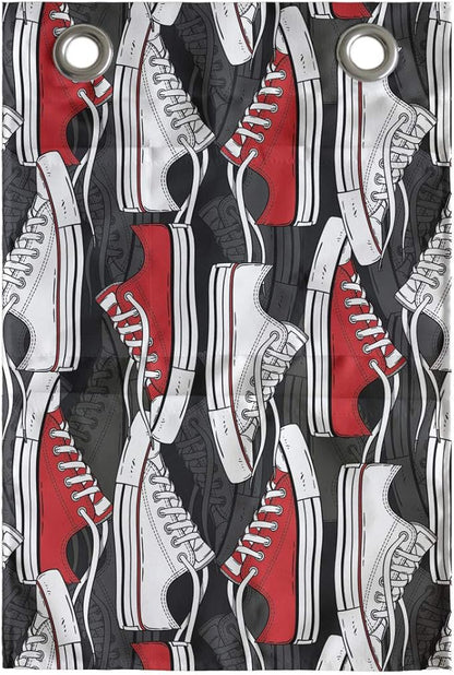 Ambesonne Retro Hanging Pocket Organizer, Retro Shoes Pattern Sneakers Nineties Casual Clothing Cartoon, Printed Polyester Storage Bag with Pockets, 14" x 20", Vermilion White and Grey