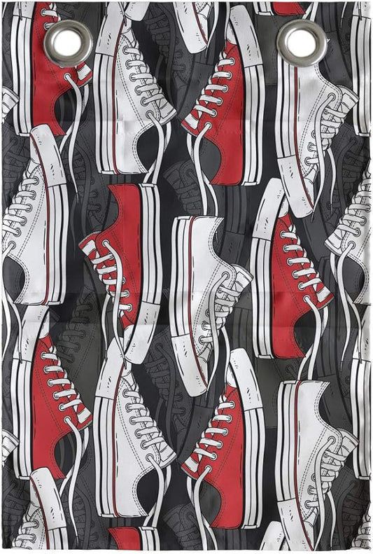 Ambesonne Retro Hanging Pocket Organizer, Retro Shoes Pattern Sneakers Nineties Casual Clothing Cartoon, Printed Polyester Storage Bag with Pockets, 14" x 20", Vermilion White and Grey