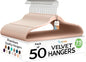 Techzoo 50 Pack New Premium Quality Velvet Hangers Ultra Thin Non Slip Adult Felt Space Saving Hangers for Closet Heavy Duty Coat Pants Jackets Dress Hangers 360° Swivel Hook Hold Upto 10lbs Rose Gold