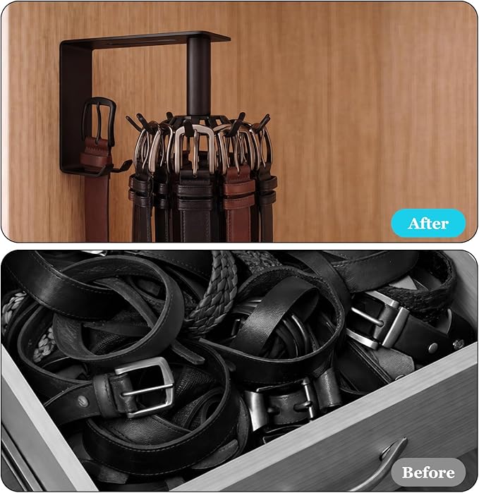 Xuhal 360° Rotatable Belt Hanger Wall Mount Belt Rack for Closet Heavy Duty Carbon Steel Tie Storage Organizer Space Saving Hanging Hook Holder for Bra, Tank Top, Tie, Scarf and Accessories
