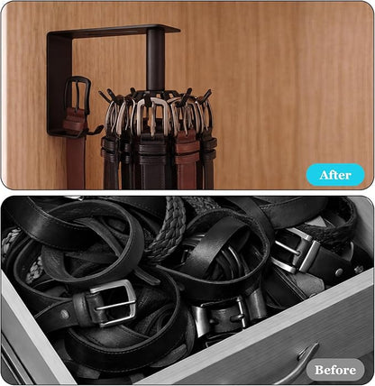 Xuhal 360° Rotatable Belt Hanger Wall Mount Belt Rack for Closet Heavy Duty Carbon Steel Tie Storage Organizer Space Saving Hanging Hook Holder for Bra, Tank Top, Tie, Scarf and Accessories
