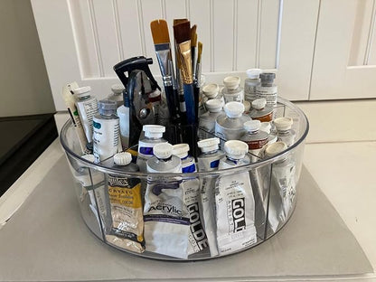360° Rotating Makeup Organizer 11.5" Clear Turntable Lazy Susan Organizer for Vanity, Bathroom Counter, Pantry, Cabinet, Spinning Cosmetic Storage Holder with 5 Dividers for Skincare, Makeup Brushes