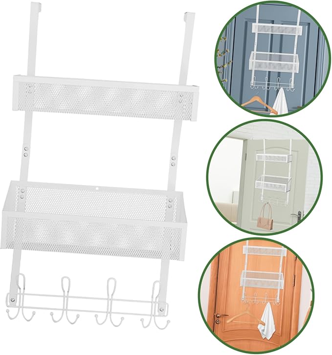 Door Storage Organizer Rack with Hooks Multi-Layer Mesh Basket for Bedroom and Bathroom No-Drill Back of Door Hanging Shelf Storage Solution