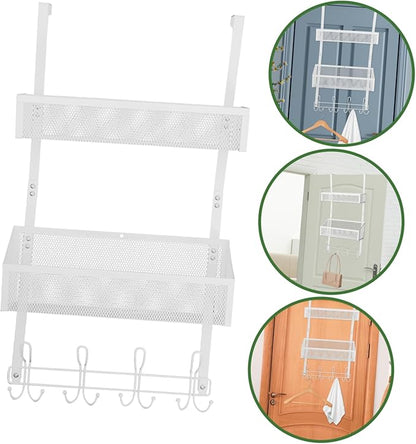 Door Storage Organizer Rack with Hooks Multi-Layer Mesh Basket for Bedroom and Bathroom No-Drill Back of Door Hanging Shelf Storage Solution