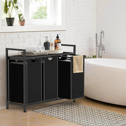 Sonharlar Laundry Hamper, Laundry Sorter with 3 Pull-Out Removable Oxford Fabric Bags Cloth Laundry Basket 3 x 10 Gallons (Charcoal Black)