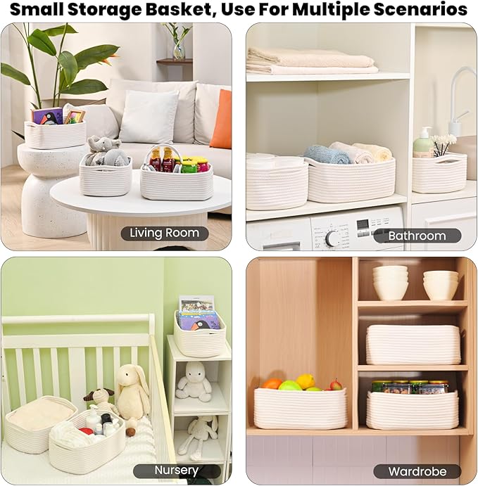 ICERZCZ Small Storage Baskets for Organizing, Organizing Baskets for Shelves, Small Cute Basket for Gifts Empty, Organizer Basket for Decor, 13"×8.5"×5.1" (3 Packs) Off White