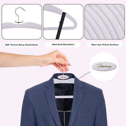 ManGotree Velvet Coat Hangers with Empty Aromatherapy Boxes, Non-Slip Short Neck Hangers, Ultra-Thin Space Saving Suit Hanger for Jacket, Shirt, Dress, Pants (22 Pack, Light Purple)