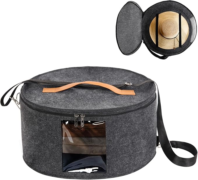 Hat Box, 15.7x7.8x15.75in, Foldable Storage Box with Lids for Women & Men, Travel Hat Boxes for Storage, Dark Gray