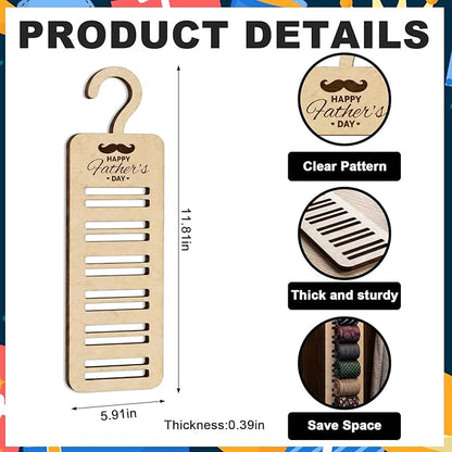 1PC Wooden Tie Rack for Dad’s Closet, Wooden Tie Hanger Space-Saving Organizer & Decorative Woodcraft, Ideal Gift for Father’s Day, Birthday, or Holiday(0.4inches/1cm Thick)
