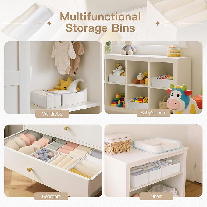 Criusia Drawer Organizer Clothes, 24 Pack Dresser Organizer for Baby Clothes, Underwear, Sock- Foldable Closet Organization and Storage Dividers Bins for Nursery, Bedroom and Dorm (White)