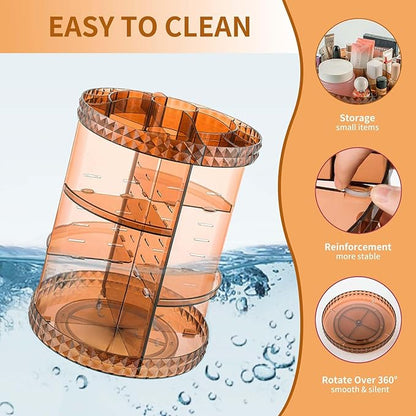V-HANVER 360 Rotating Makeup Organizer Perfume Organizer Coffee Color Cosmetic Storage Display Case Large Capacity Beauty Holder Adjustable Partition Height for Bedroom Dresser or Bathroom Vanity