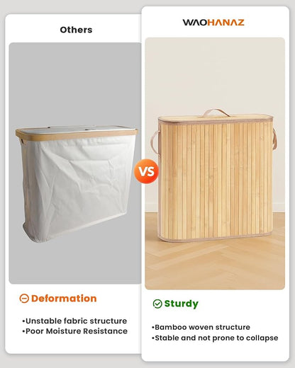 Bamboo Toilet Paper Storage Basket with Lid & Handle - 32L Large Capacity Handwoven Bathroom Organizer for 16 Rolls - Sturdy Stand Holder for Toilet Paper Organization, Natural