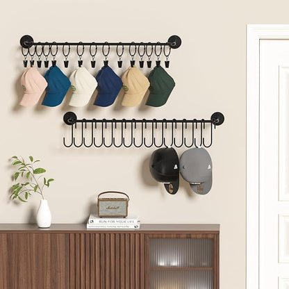 3 Pack Wall Mounted Cap Storage Organizer Baseball Hat Racks Display Holders Hangers with 20 Clips 10 Hooks Entryway Door Bedroom Laundry Kitchen
