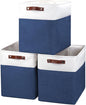 Bagnizer Large Fabric Storage Baskets | 50L Storage Bins, Decorative Linen Closet Baskets with Handles for Organizing, Shelf, Toys, Clothes, Home, Office, Nursery, 17x12x15Inches (Navyblue&White)
