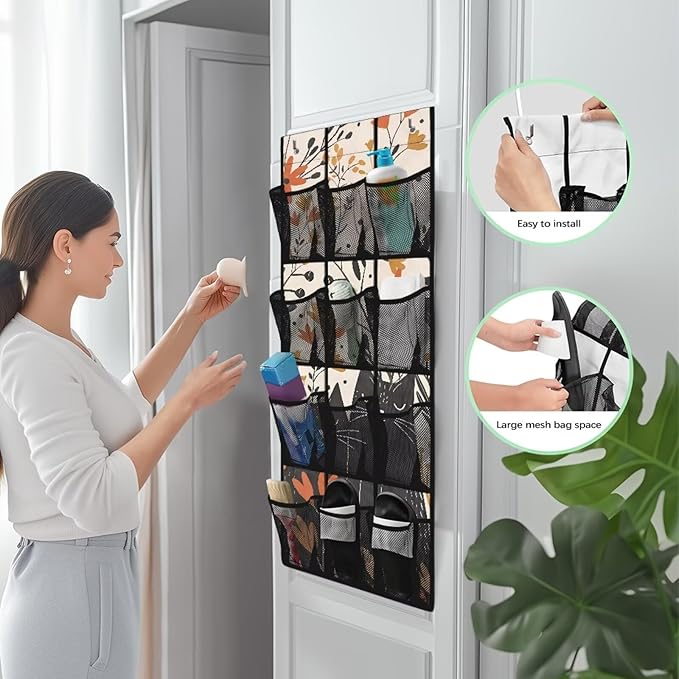 Black Cat Over The Door Shoe Organizer 12 Pockets Wall Hanging Storage for Kids Room Rabbit Door Hanger Organizer Mesh Fabric Shoe Holder Hanger for BedRoom