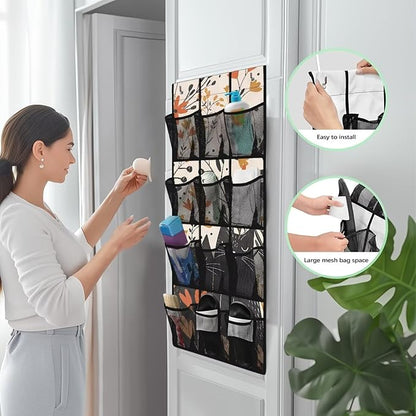 Black Cat Over The Door Shoe Organizer 12 Pockets Wall Hanging Storage for Kids Room Rabbit Door Hanger Organizer Mesh Fabric Shoe Holder Hanger for BedRoom