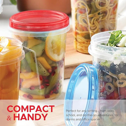 Tafura 10 Pack Leakproof Freezer Containers for Food with Twist Top Lids - 32 Oz BPA Free Reusable Plastic - Blue/Red Lids