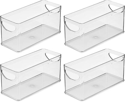 iDesign Narrow Pantry Bin with Handles for Kitchen Cabinets or Fridge, Set of 4, Clear, Made in USA