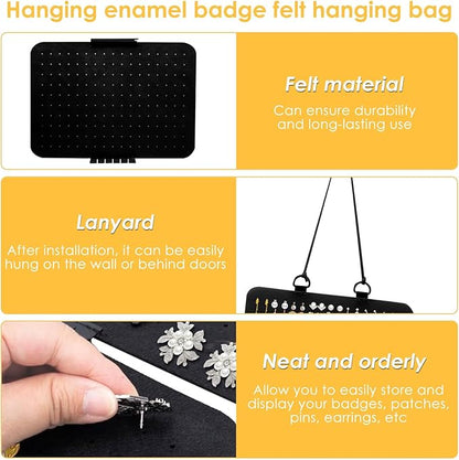 Hanging Enamel Pin Display Panel Felt Lapel Pin Board Foldable Enamel Pin Organizer Hanging Earring Organizer with 5 Loose-Leaf Board Pieces for Jewelry Pins (Black)
