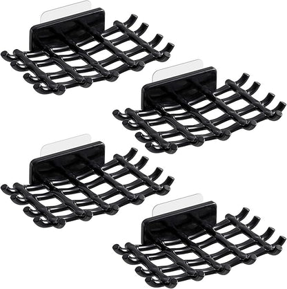 Shower Soap Holder for Wall, Adhesive Bar Soap Dish with Self Draining Grid, Side Hooks and No Drilling Mount, Black, 4 Pack