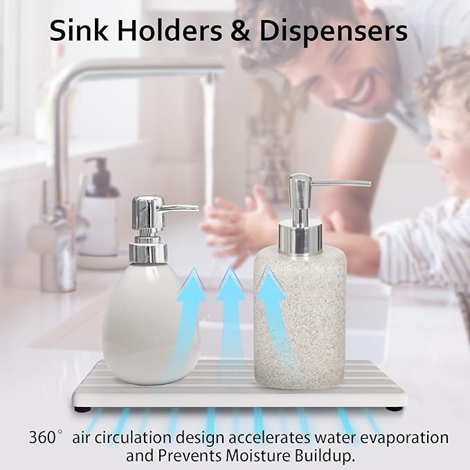 Diatomite Soap Dish, Water Absorbing Stone Tray, Kitchen Sink Organizer, Fast Drying Counter Holder (White, 9.5" x 4.7"/24 x 12cm)