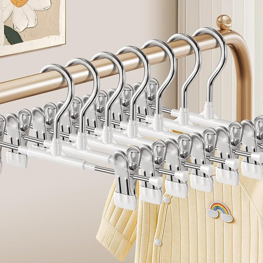 HUADYMEET 30 Pack Baby Pants Hangers with Clips, Kids Toddler Hangers for Pants Skirts, Children Non-Slip Space Saving Clothes Metal Hangers for Closet Organization Jeans Shorts 10 Inch (White)