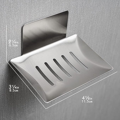 Soap Dish for Shower Wall, Stainless Steel Adhesive Soap Holder for Bathroom, 5 Slot Sponge Holder for Kitchen Sink, Bar Soap Tray with Drain Silver