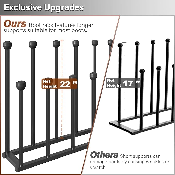 22.5 Inches Free Standing Shoe Racks, Tall Black Metal Boot Rack Organizer for 6 Pairs, Knee-High Boot Storage Shelf for Closet, Bedroom, Entryway, Hallway, Black