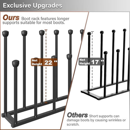 22.5 Inches Free Standing Shoe Racks, Tall Black Metal Boot Rack Organizer for 6 Pairs, Knee-High Boot Storage Shelf for Closet, Bedroom, Entryway, Hallway, Black