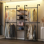 Industrial Pipe Clothing Racks with 5 Shelves, Wall Mounted Clothes Rack for Hanging Clothes, Black Wall Clothing Rack, Heavy Duty Clothes Rack for Walk in Closet, Laundry Room